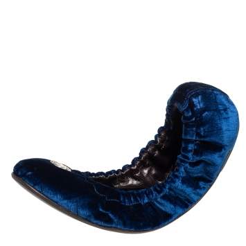 Pre Owned Roberto Cavalli Blue Velvet Srunch Ballet Flats Size 39