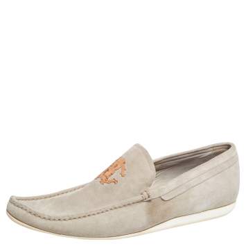 Pre Owned Robert Cavalli Grey Suede Logo Loafers Size 41