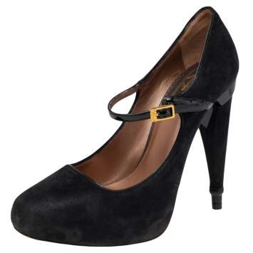 Pre Owned Roberto Cavalli Black Patent And Suede Platform Mary Jane Pumps Size 37