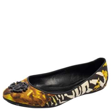 Pre Owned Roberto Cavalli Multicolor Printed Canvas Ballet Flats Size 36