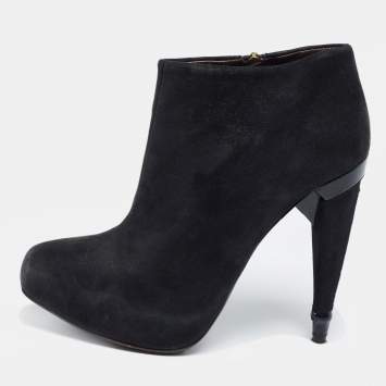 Pre Owned Roberto Cavalli Black Laminated Suede Ankle Boots Size 38