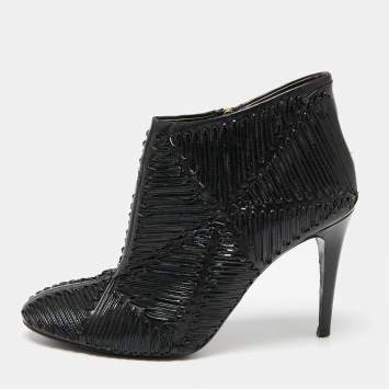 Pre Owned Roberto Cavalli Black Patent And Leather Ankle Boots Size 40