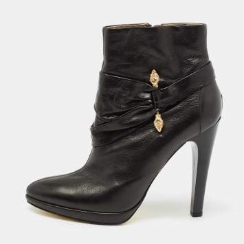 Pre Owned Roberto Cavalli Black Leather Ankle Boots Size 40