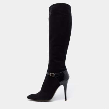 Pre Owned Roberto Cavalli Black Suede Knee Length Boots Size 41