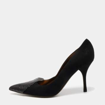 Pre Owned Roberto Cavalli Black Suede and Croc Embossed Leather Pumps Size 39