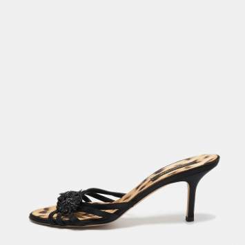 Pre Owned Roberto Cavalli Black Satin Embellished Slide Side 39