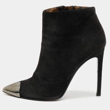 Pre Owned Roberto Cavalli Black Suede Ankle Length Boots Size 38.5