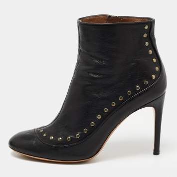 Pre Owned Roberto Cavalli Black Leather Studded Ankle Booties Size 40