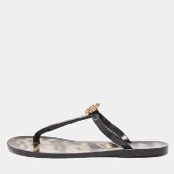 Pre Owned Roberto Cavalli Black Rubber Thong Flat Sandals Size 37
