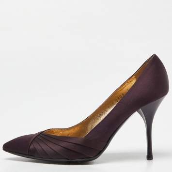 Pre Owned Roberto Cavalli Purple Satin Pointed Toe Pumps Size 37