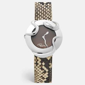 Roberto Cavalli Brown Stainless Steel Python Leather Snake SWL010 Women's Wristwatch 37 mm