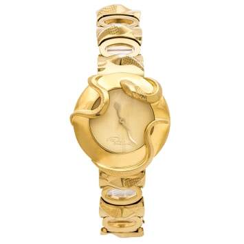 Pre Owned Roberto Cavalli Yellow Gold Plated Stainless Steel Snake Women's Wristwatch 37 mm