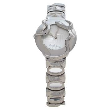 Pre Owned Roberto Cavalli Silver Stainless Steel Snake R7253165515 Women's Wristwatch 37 mm
