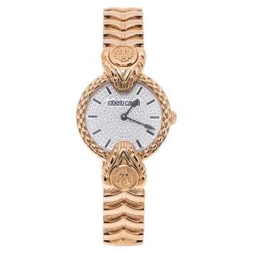 Pre Owned Roberto Cavalli By Franck Muller Silver Crystal Pave Rose Gold Tone Stainless Steel RV2L042M0051 Women's Wristwatch 32 mm