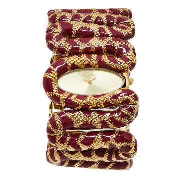 Pre Owned Roberto Cavalli Gold Ruby Red Stainless Steel Cleopatra Quartz Women's Wristwatch 40M