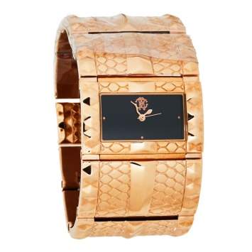 Pre Owned Roberto Cavalli Black Rose Gold Stainless Steel Keira 7253272715 Women's Wristwatch 38 MM
