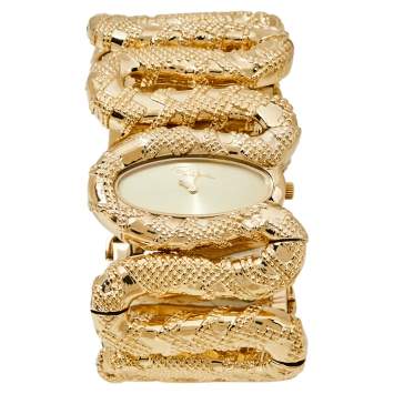 Pre Owned Roberto Cavalli Champagne Gold Tone Stainless Steel R7253195517 Cleopatra Women's Wristwatch 40MM