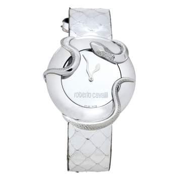 Pre Owned Roberto Cavalli Silver Stainless Steel Snake 7251165615 Women's Wristwatch 38 mm