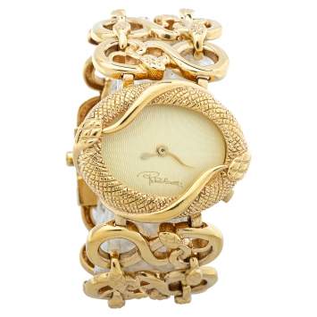 Pre Owned Roberto Cavalli Gold Tone Stainless Steel Snake Women's Wristwatch 34mm