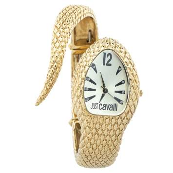 Pre Owned Just Cavalli Gold Plated Stainless Steel Serpent Bracelet Poison R7253153517 Women's Wristwatch 27 mm