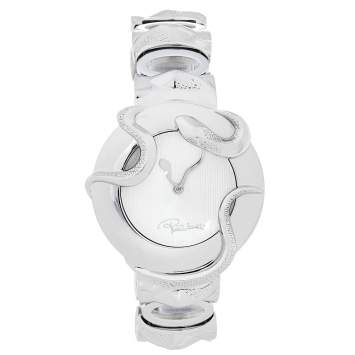 Pre Owned Roberto Cavalli Silver Stainless Steel Snake R7253165515 Women's Wristwatch 37 mm