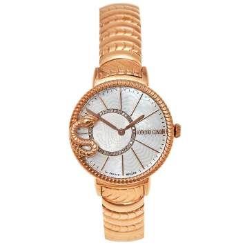 Pre Owned Roberto Cavalli By Franck Muller Mother of Pearl Gold Plated Stainless Steel Snake 2L022.6 Women's Wristwatch 34 mm