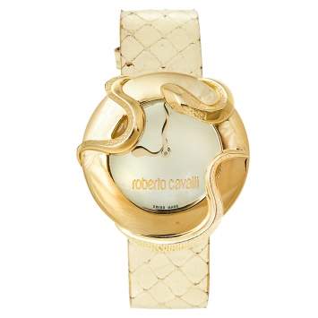Pre Owned Roberto Cavalli Champagne Gold Plated Stainless Steel Snake 7251165617 Women's Wristwatch 37 mm