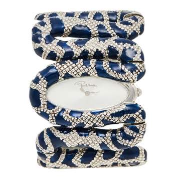 Pre Owned Roberto Cavalli Silver Stainless Steel Cleopatra R7253195635 Women's Wristwatch 40 mm