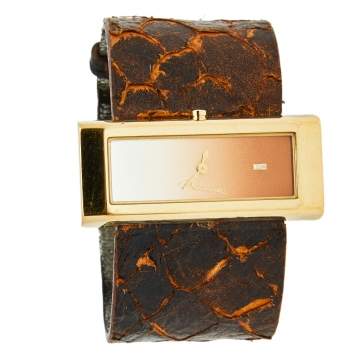Pre Owned Roberto Cavalli Multicolor Yellow gold Plated Stainless Steel Python R7251112017 Women's Wristwatch 44 mm