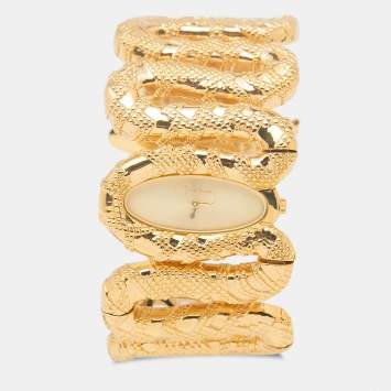 Pre Owned Roberto Cavalli Champagne Gold Tone Stainless Steel R7253195517 Cleopatra Women's Wristwatch 40MM