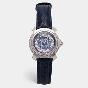 Pre Owned Roberto Cavalli Silver Stainless Steel Leather By Franck Muller RV1L006L0011 Women's Wristwatch 35 mm