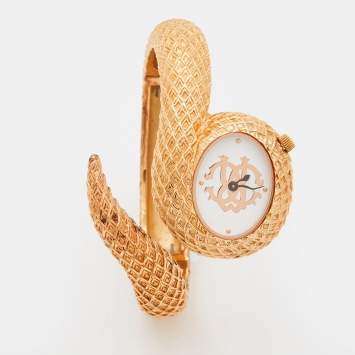 Pre Owned Roberto Cavalli Gold Plated Steel Wild Soul R7253126575 Women's Wristwatch 33 mm