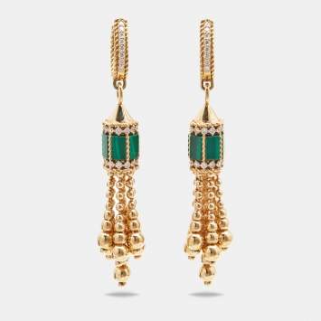 Pre Owned Roberto Coin Art Deco Diamond Malachite 18k Rose Gold Earrings