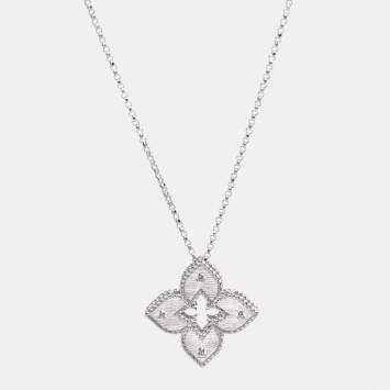 Pre Owned Roberto Coin Venetian Princess Open Flower Diamond 18k White Gold Pendant Necklace