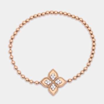 Pre Owned Roberto Coin Diamond Princess Flower 18k Rose Gold Stretchable Bracelet