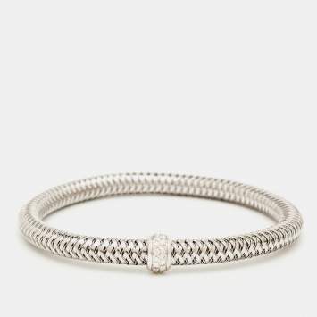 Pre Owned Roberto Coin Primavera Diamond 18K White Gold Bangle Bracelet