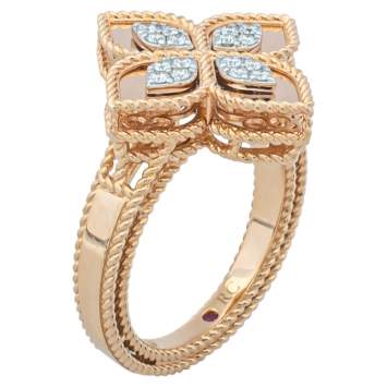 Pre Owned Roberto Coin Princess Flower Diamond 18K Rose Gold Ring Size 54