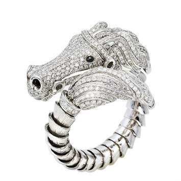 Pre Owned Roberto Coin Diamond Pave 18K White Gold Horse Ring Size 54