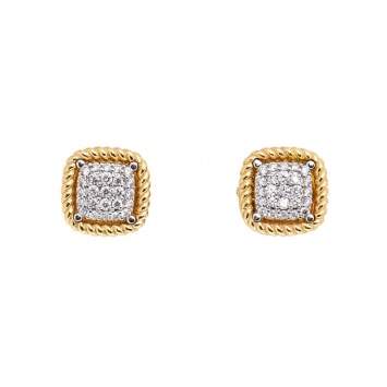 Pre Owned Roberto Coin New Barocco Diamond 18k Two Tone Gold Square Stud Earrings