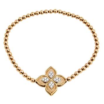 Pre Owned Roberto Coin Diamond Princess Flower 18k Rose Gold Stretchable Bracelet