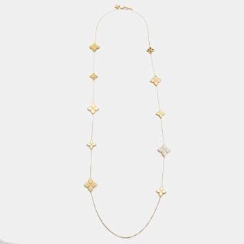 Pre Owned Roberto Coin Princess Flower Diamond 18k Two Tone Gold Station Necklace