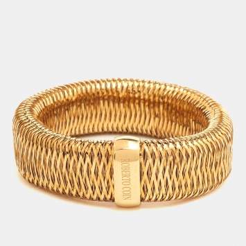 Pre Owned Roberto Coin Primavera Interwoven 18k Yellow Gold Wide Stretchable Bangle Bracelet