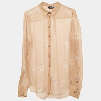 Rochas Beige Ballerina Print Silk Sheer Shirt L