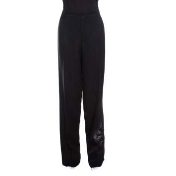 Pre Owned Rochas Black Floral Embroidered Mesh Detail Tailored Trousers XL