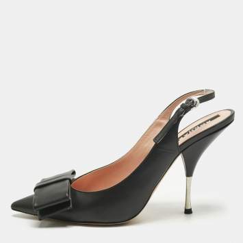 Pre Owned Rochas Black Leather Bow Slingback Pumps Size 40