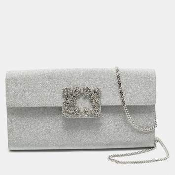 Pre Owned Roger Vivier Silver Glitter Efflorescence Clutch