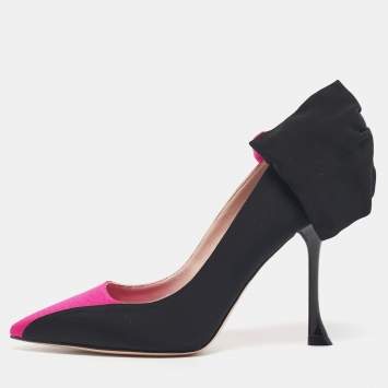 Pre Owned Roger Vivier Pink/Black Fabric Bibow Pumps Size 36
