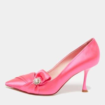 Pre Owned حذاء كعب عالي روجر فيفير لافاليير ساتان وردي نيون مقاس 36