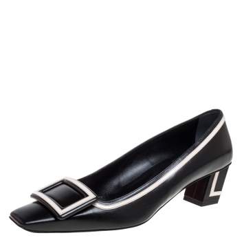 Pre Owned Roger Vivier Black/Pink Leather Bucket Belle Pumps Size 38.5