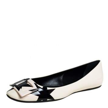 Pre Owned Roger Vivier White/Black Patent Leather Gommette Ballet Size 40